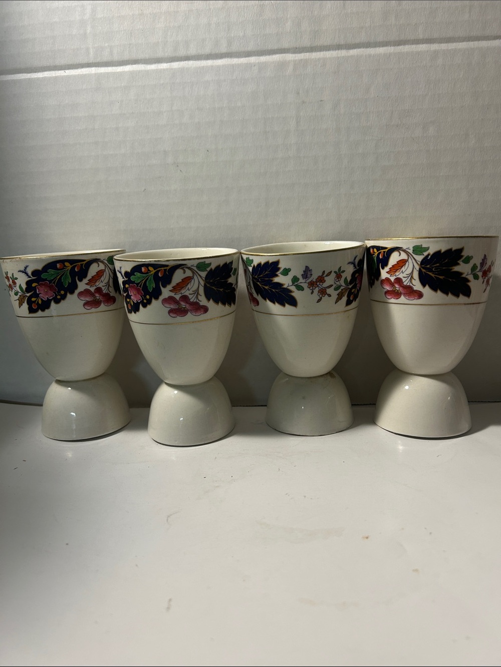 Cream Ceramic Egg Cups with Floral Banding - Set of 4